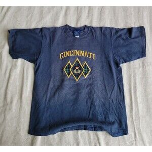 Oarsman 913 Mens L T Shirt Blue Cincinnati Embroidered Diamond Crest 90s